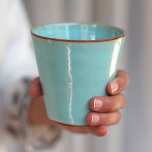 Turquoise Pottery Mug, Ceramic Coffee Mug Tumbler, Light Blue Tumbler, Coffee Tumbler, Ceramic Tumbler, Wine Tumbler, Handmade Coffee Mug image 2