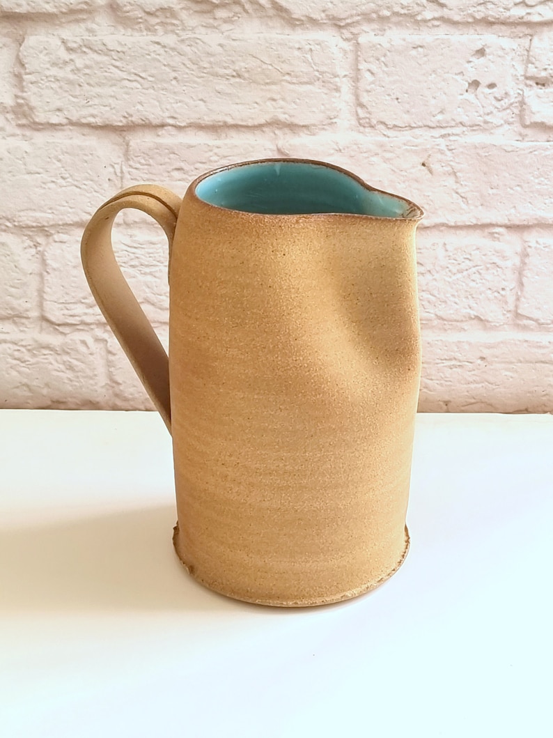 Pitcher and Mugs Set, Pitcher Set, Wine Set, Pottery Pitcher, Pitcher and Glasses, Gift for Couple, Housewarming Gift, Wedding Gift Idea Lt. blue Inside only