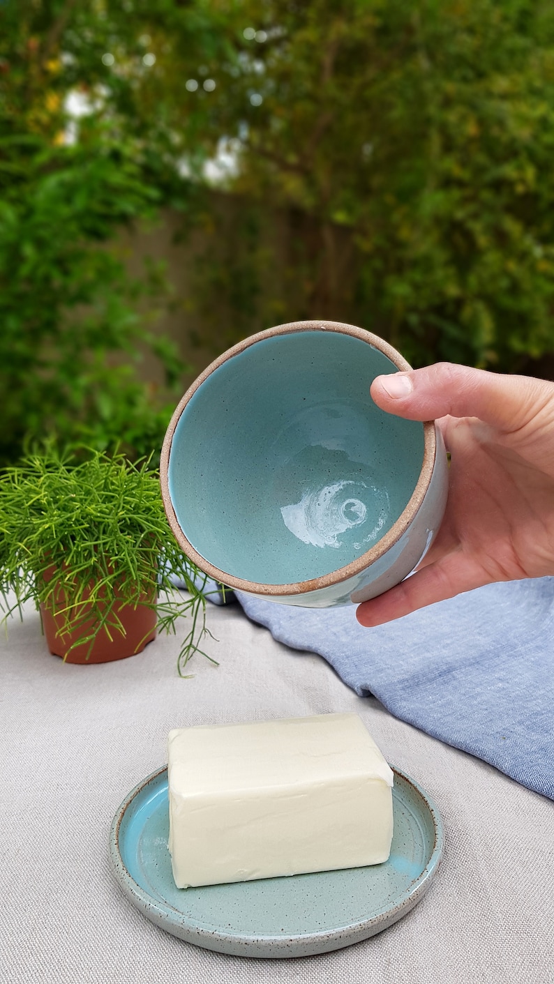 Turquoise Ceramic Butter Keeper, Ceramic Butter Dish, Butter Crock image 4