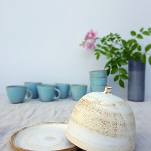 Turquoise Ceramic Butter Keeper, Ceramic Butter Dish, Butter Crock Creamy White