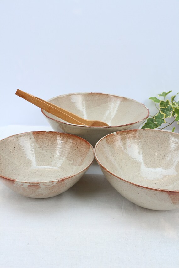 Porcelain Serving Bowl Set With Handles 3 Packs Ceramic Mixing Bowl Set For  Kitchen Nesting Bowl Set