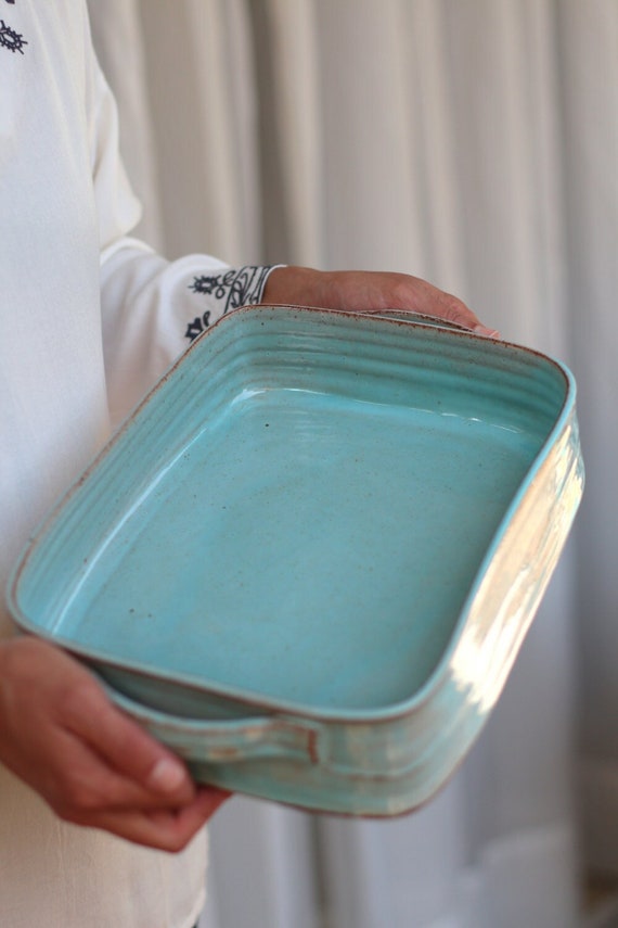 Large Strong Ceramic Baking Dish, Turquoise Baking Pan, Ceramic