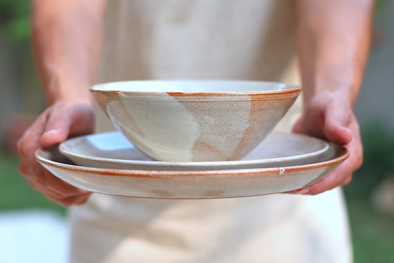 Harmonie hoop Alternatief Wit aardewerk servies set handgemaakt keramisch servies - Etsy België