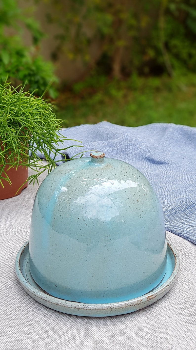 Turquoise Ceramic Butter Keeper, Ceramic Butter Dish, Butter Crock image 3