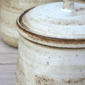 Pottery Sugar Pot with Lid, Ceramic Jar With Lid, Pottery Salt Cellar, Pottery Canister, Rustic Pottery Jar, White Jar, Ceramic Lidded Jar image 4