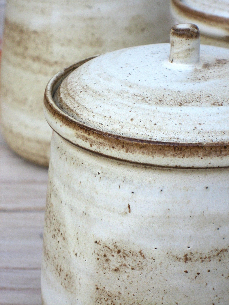 Pottery Sugar Pot with Lid, Ceramic Jar With Lid, Pottery Salt Cellar, Pottery Canister, Rustic Pottery Jar, White Jar, Ceramic Lidded Jar image 4