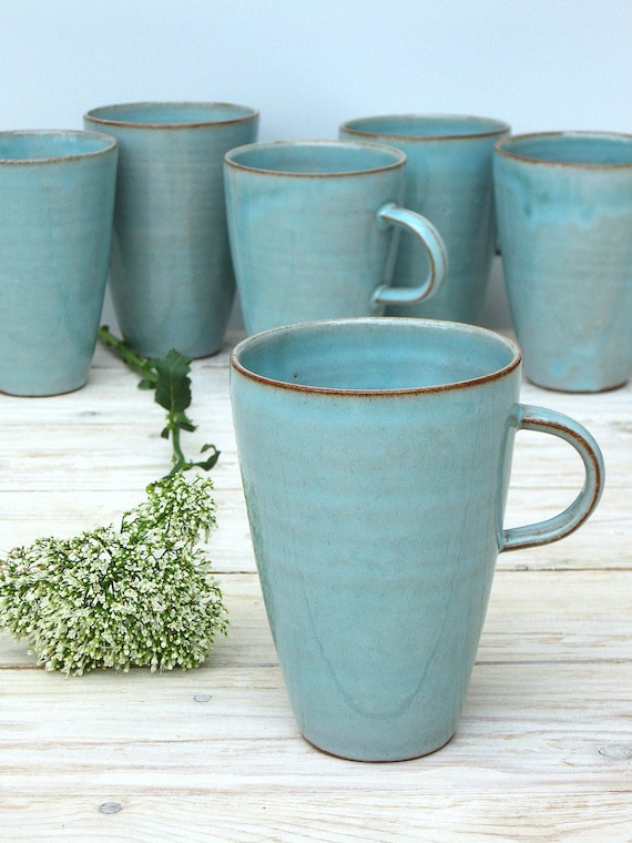 Turquoise Pottery Mug, Ceramic Mug, Tall Coffee Mug, Ceramic Coffee Mug, Latte  Mug, Large Tea Mug, Large Tea Cup, Handmade Coffee Mug 