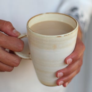 White Pottery Mug, Large Coffee Mug, Tall Coffee Mug, Pottery Mug Handmade, Ceramic Coffee Mug, Rustic Coffee Mug, Tall Mug, Stoneware Mug image 1