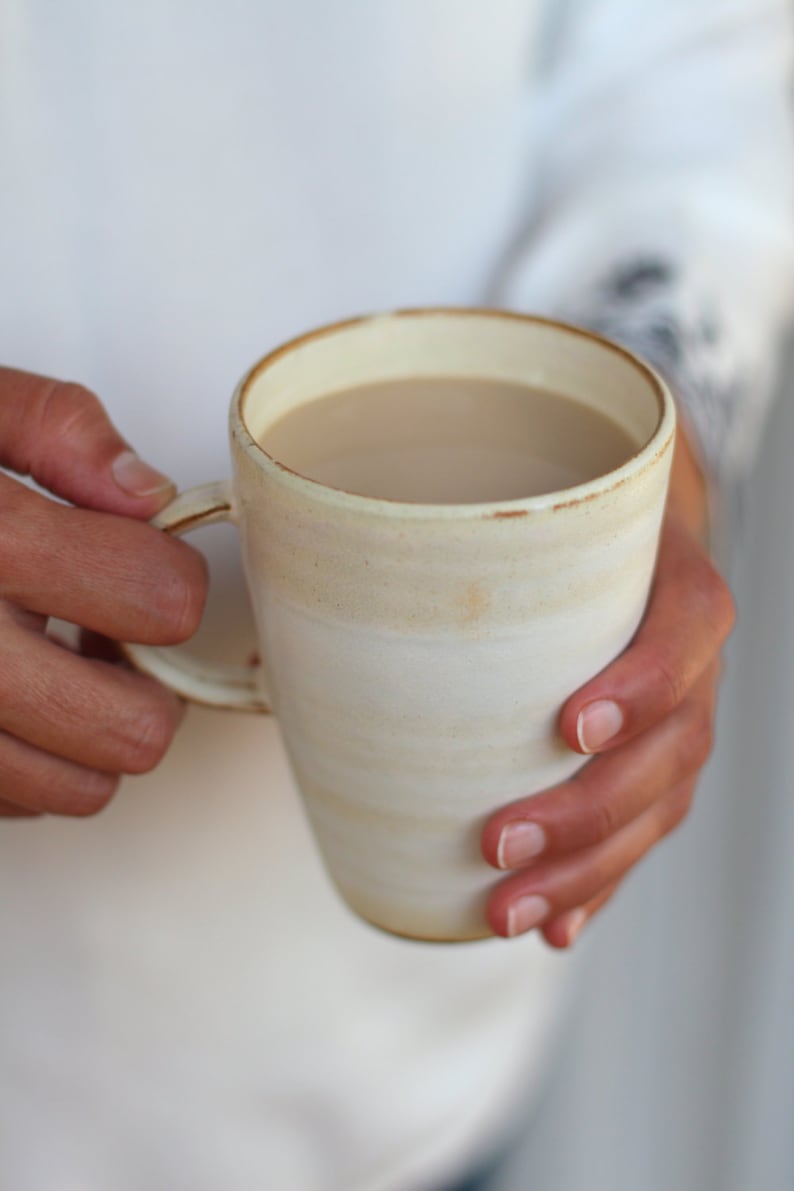 White Pottery Mug, Large Coffee Mug, Tall Coffee Mug, Pottery Mug Handmade, Ceramic Coffee Mug, Rustic Coffee Mug, Tall Mug, Stoneware Mug image 1