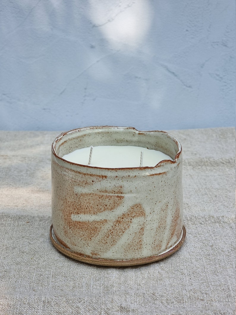 Vela perfumada de cerámica vertida a mano rústica, vela de cerámica de aromaterapia imagen 5
