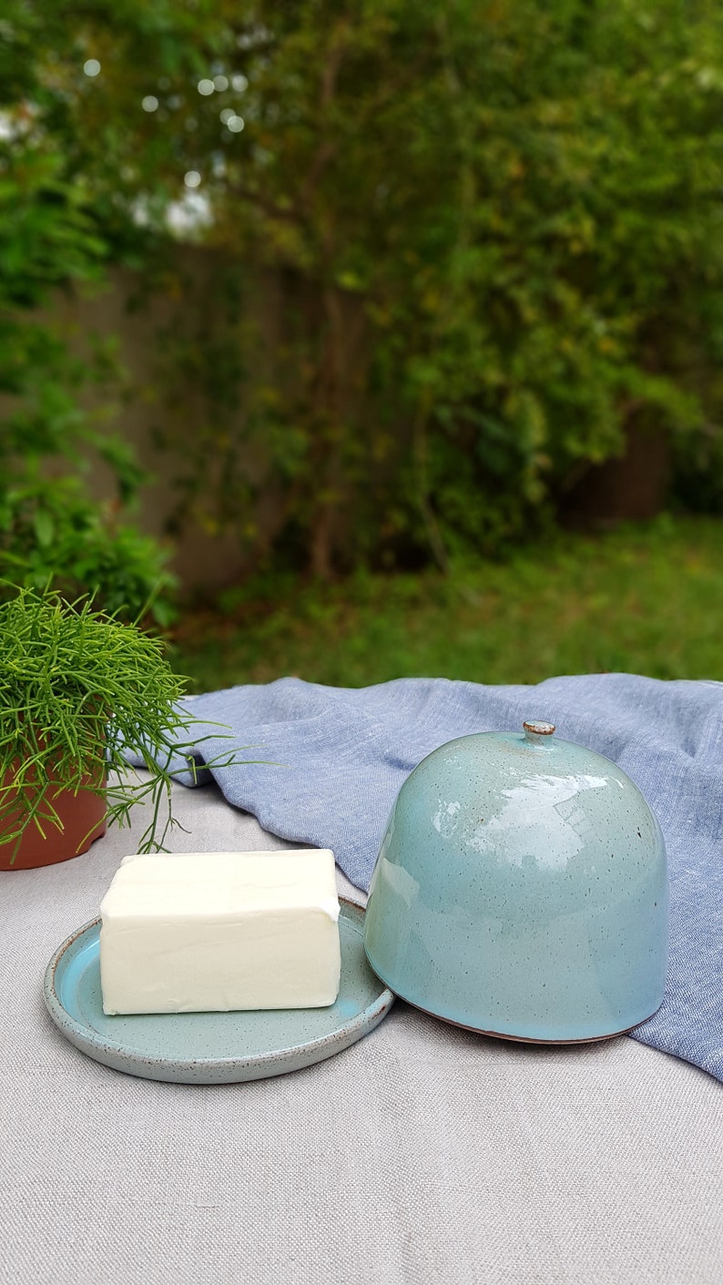 Turquoise Ceramic Butter Keeper, Ceramic Butter Dish, Butter Crock image 6