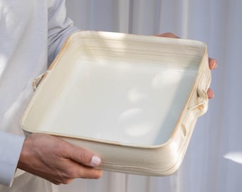 White Square Ceramic Baking Dish, Stoneware Casserole