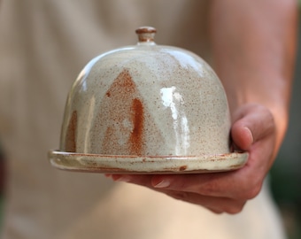 Plat de beurre blanc moucheté, pot de beurre en grès, cadeau d’hôtesse