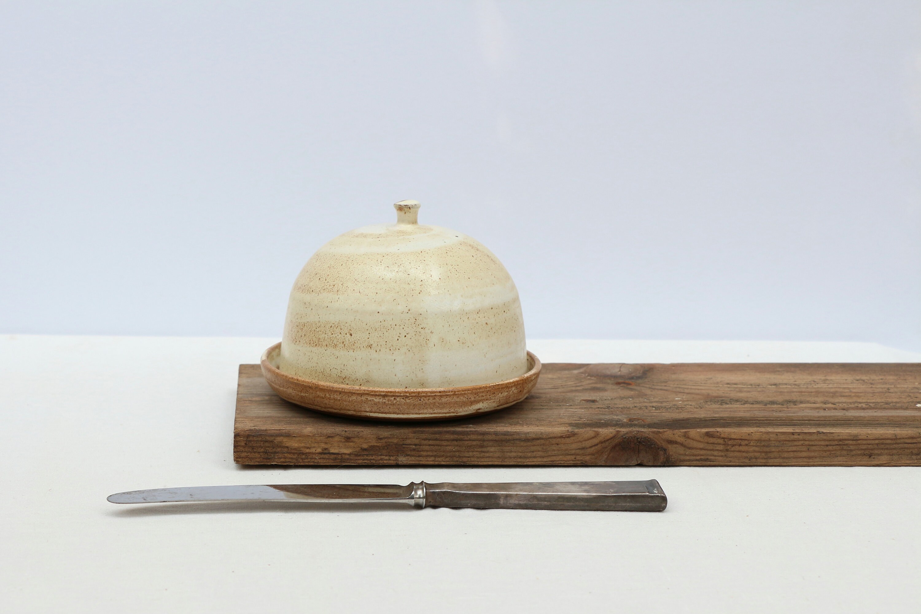 Ceramic Covered Butter Dish, White Speckled Pottery Butter Dish, Butter