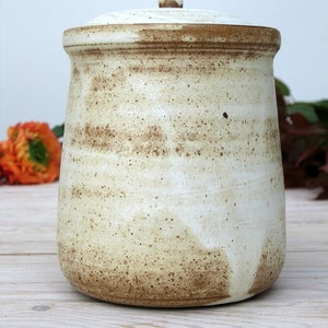 Pottery Sugar Pot with Lid, Ceramic Jar With Lid, Pottery Salt Cellar, Pottery Canister, Rustic Pottery Jar, White Jar, Ceramic Lidded Jar image 2