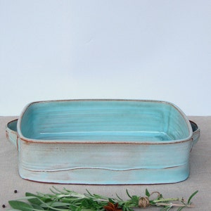 Large Strong Ceramic Baking Dish, Turquoise Baking Pan, Ceramic Lasagna Dish, Wedding Gift Ideas, Stoneware Casserole Dish image 4