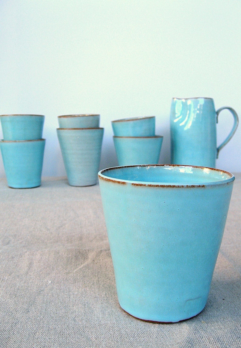 Turquoise Pottery Mug, Ceramic Coffee Mug Tumbler, Light Blue Tumbler, Coffee Tumbler, Ceramic Tumbler, Wine Tumbler, Handmade Coffee Mug image 4