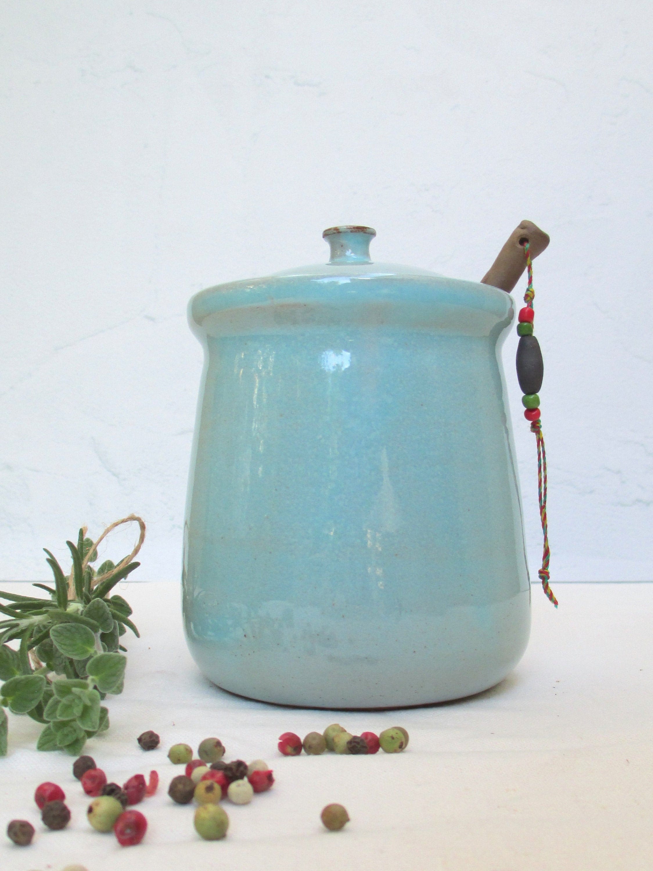 Kitchen Dining Accessory Set of Honey Jar and Jam Pot Handmade Pottery