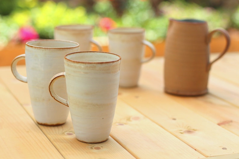 White Pottery Mug, Large Coffee Mug, Tall Coffee Mug, Pottery Mug Handmade, Ceramic Coffee Mug, Rustic Coffee Mug, Tall Mug, Stoneware Mug image 7