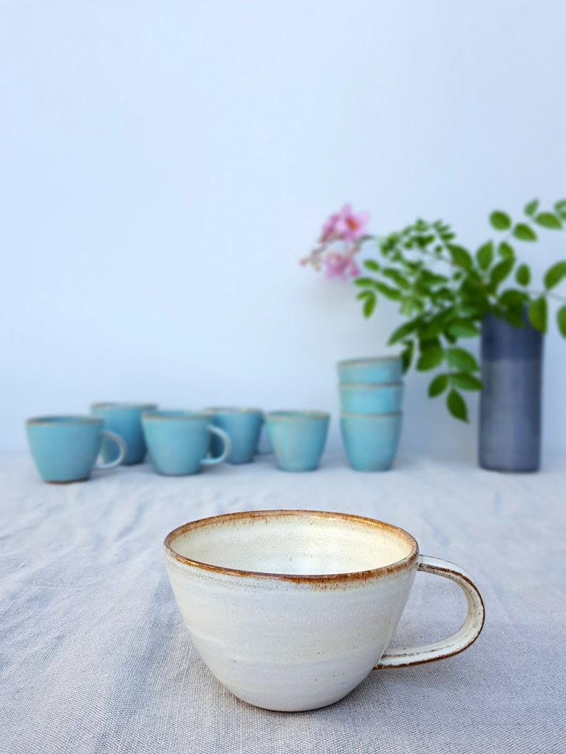 Cappuccino Mug, White Mug, Ceramic Mug, Handmade Coffee Mug, Coffee Lovers Gift, Ceramic Cappuccino Cup, Italy Cappuccino Cup, Rustic Mug image 2