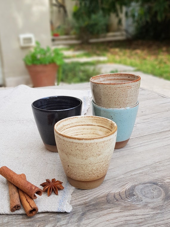 4 Pottery Cappuccino Tumblers Set, Tumbler Mug Set of 4, Ceramic