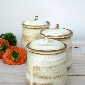 Pottery Storage Jar With Lid, Ceramic Salt Cellar, Pottery Lidded Jar