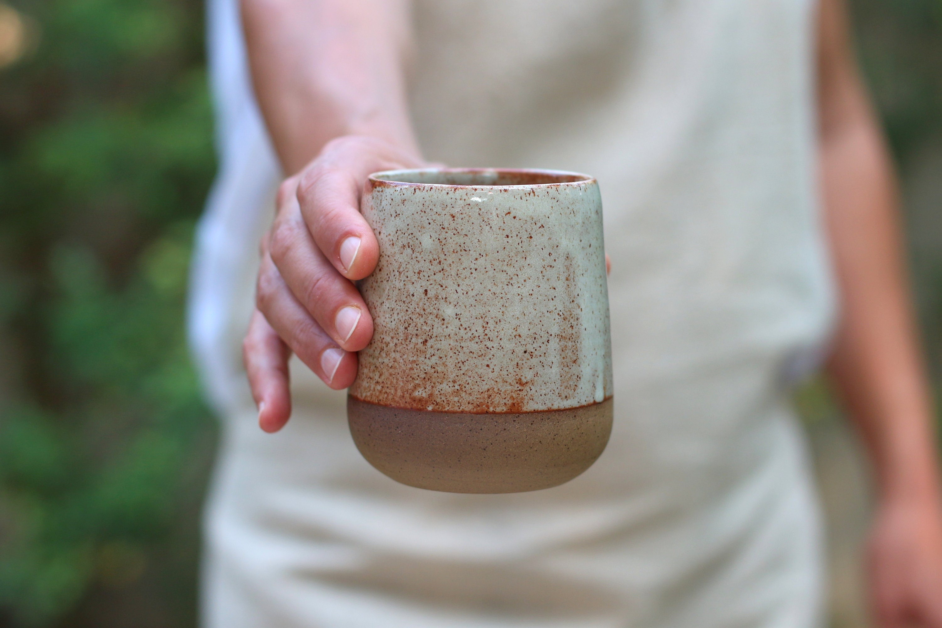 Tasse en Poterie Blanche Rustique, Tasse Mouchetée Céramique, Gobelet Céramique