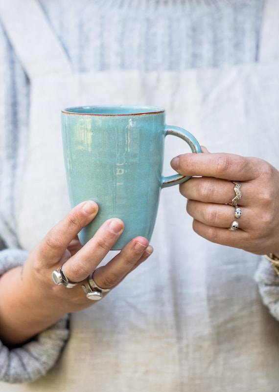 Turquoise Pottery Mug, Ceramic Mug, Tall Coffee Mug, Ceramic Coffee Mug,  Latte Mug, Large Tea Mug, Large Tea Cup, Handmade Coffee Mug 