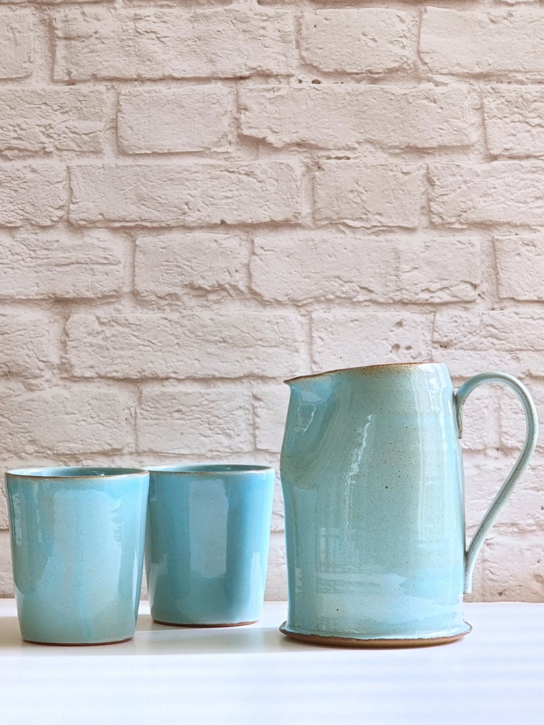 Pitcher and Mugs Set, Pitcher Set, Wine Set, Pottery Pitcher, Pitcher and Glasses, Gift for Couple, Housewarming Gift, Wedding Gift Idea image 3