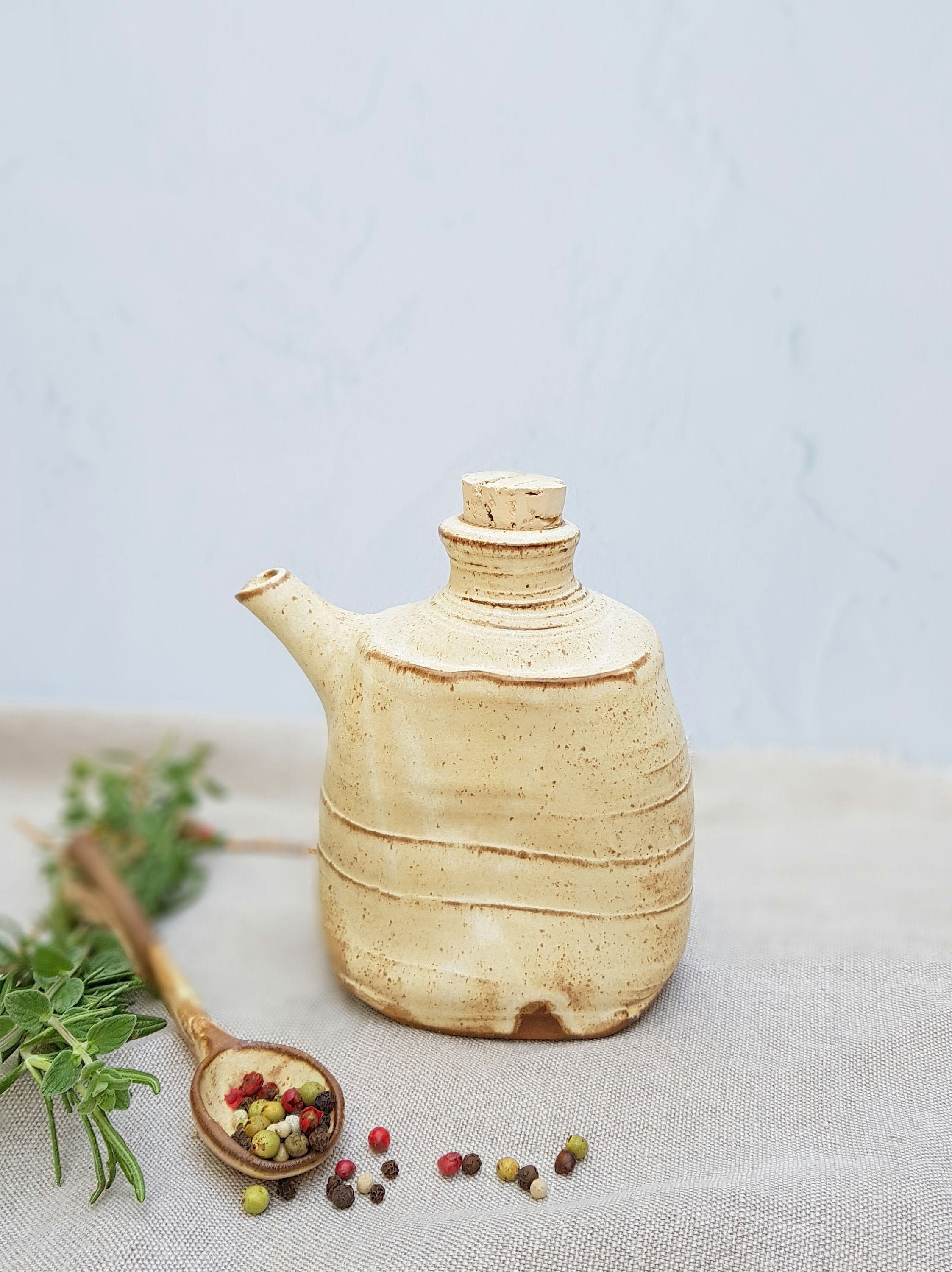 Flacon d'huile d'olive en Grès, Flacon de Poterie, Carafe Au Vinaigre, Bouteille Sauce Soja, Cruet d