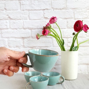 Cappuccino Cup, Rustic Coffee Mug, White Ceramic Mug Turquoise