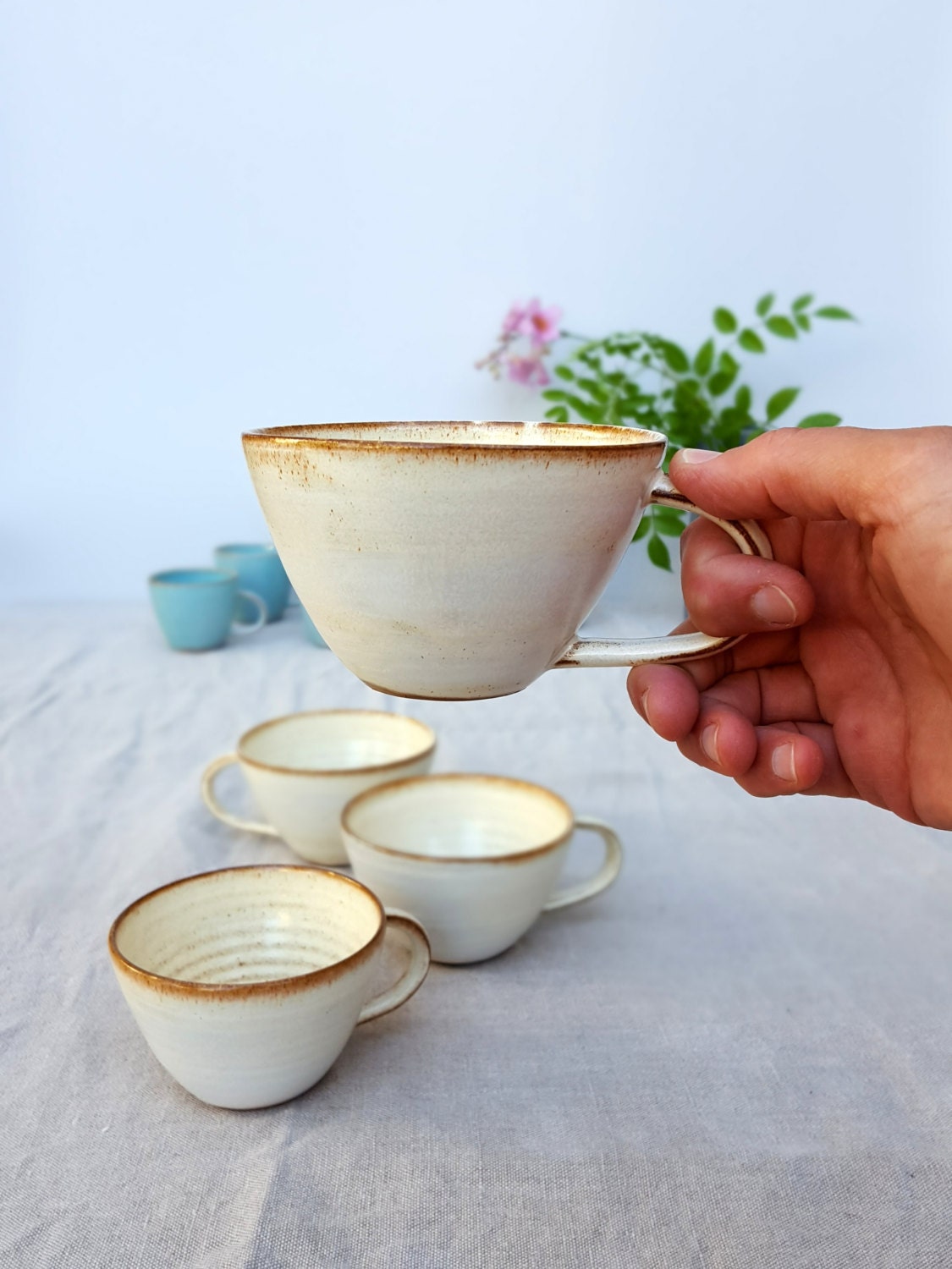 Tasse à Cappuccino, Tasse Blanche, en Céramique, Café Faite La Main, Cadeau Pour Les Amateurs de Caf