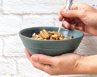 Patina Blue Ceramic Soup Bowl, Handmade Pottery Cereal Bowl