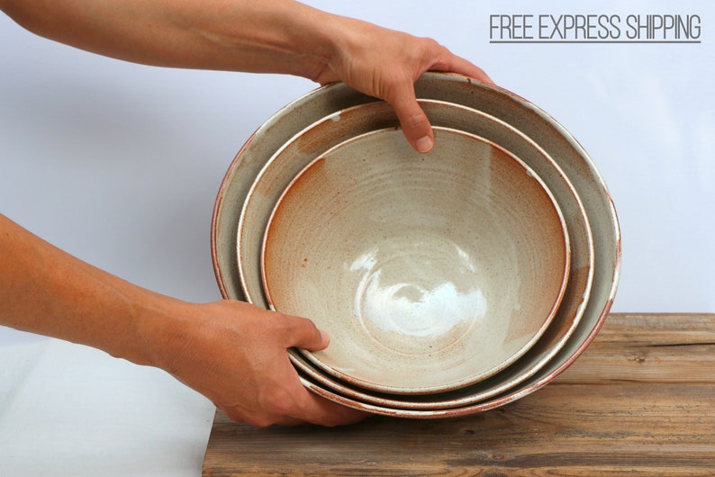 Nesting Bowls Ceramic Large Pottery Bowls Nesting Bowl Set Etsy