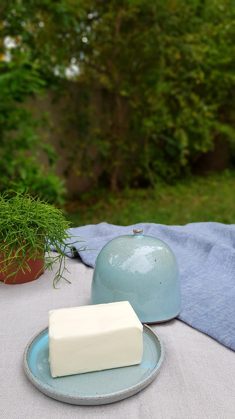 Turquoise Ceramic Butter Keeper, Ceramic Butter Dish, Butter Crock image 5