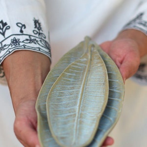 Leaf Plate Ceramic, Leaf Shaped Dish, Handmade Ring Dish, Jewelry Holder, Light Blue Leaf Plate, Jewelry Display, Organic Stoneware Platter image 1