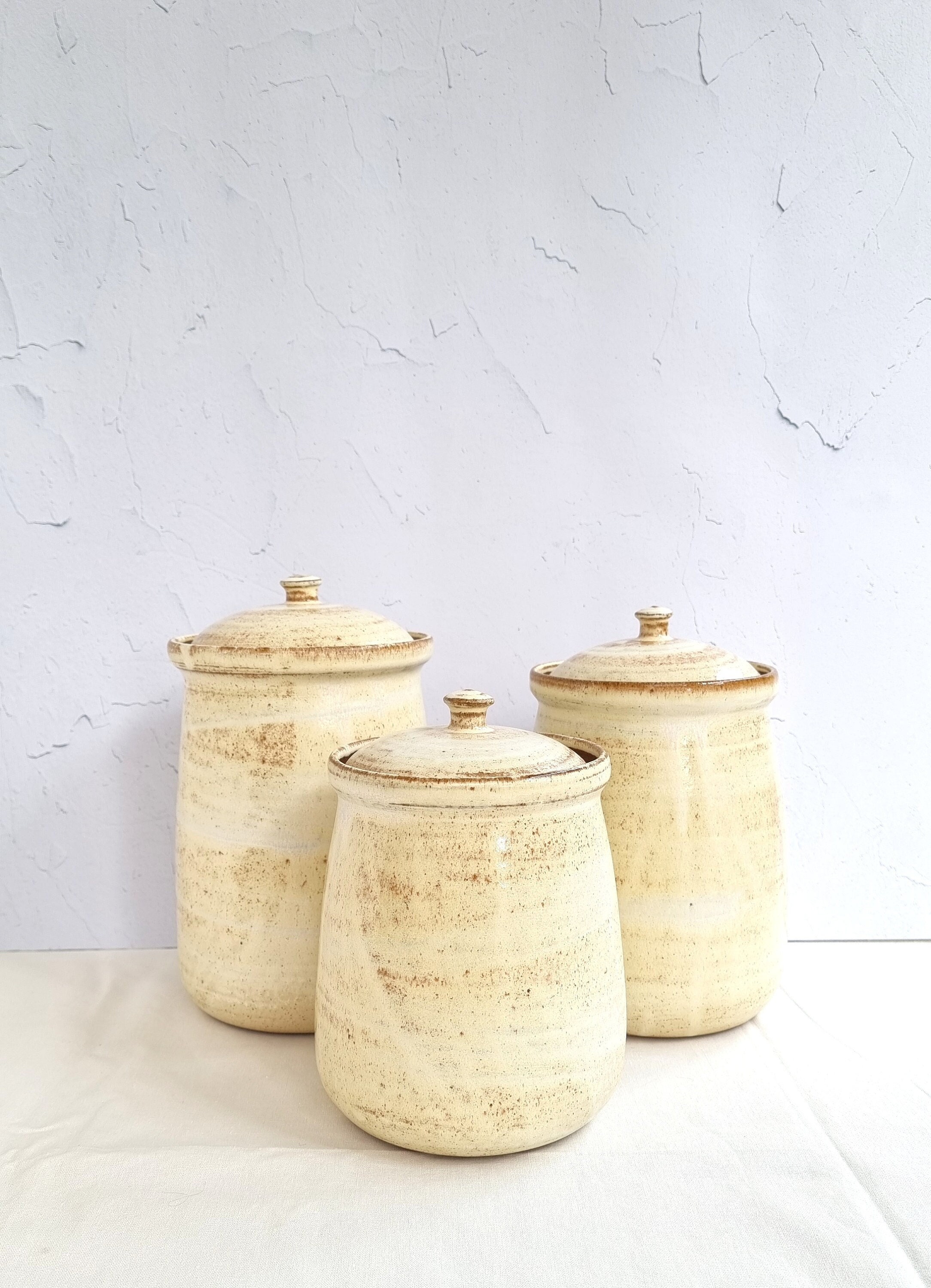 Flour And Sugar Canisters - Foter  Stoneware canister set, Kitchen canister  sets, Flour canister set