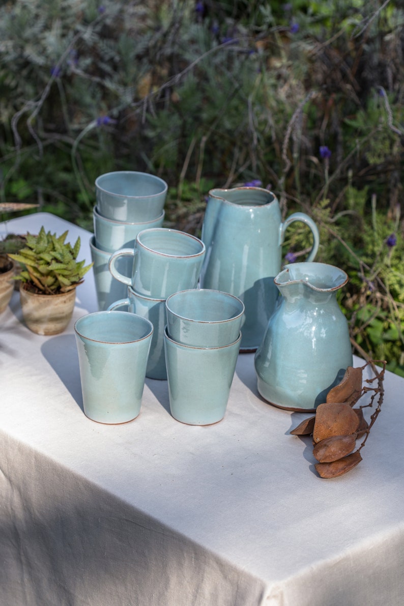 Turquoise Pottery Mug, Ceramic Coffee Mug Tumbler, Light Blue Tumbler, Coffee Tumbler, Ceramic Tumbler, Wine Tumbler, Handmade Coffee Mug image 7