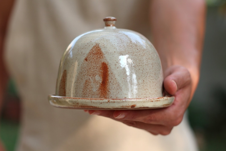 Ceramic Covered Butter Dish White Speckled Pottery Butter Etsy UK