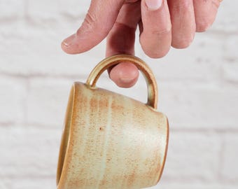 Handgemaakte rustieke espressomok Vaderdagcadeau, groenbruin geglazuurde keramische koffiekop