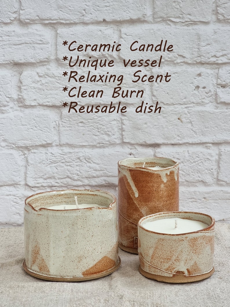 Rustic Hand Poured Ceramic Scented Candle, Aromatherapy Ceramic Candle image 7