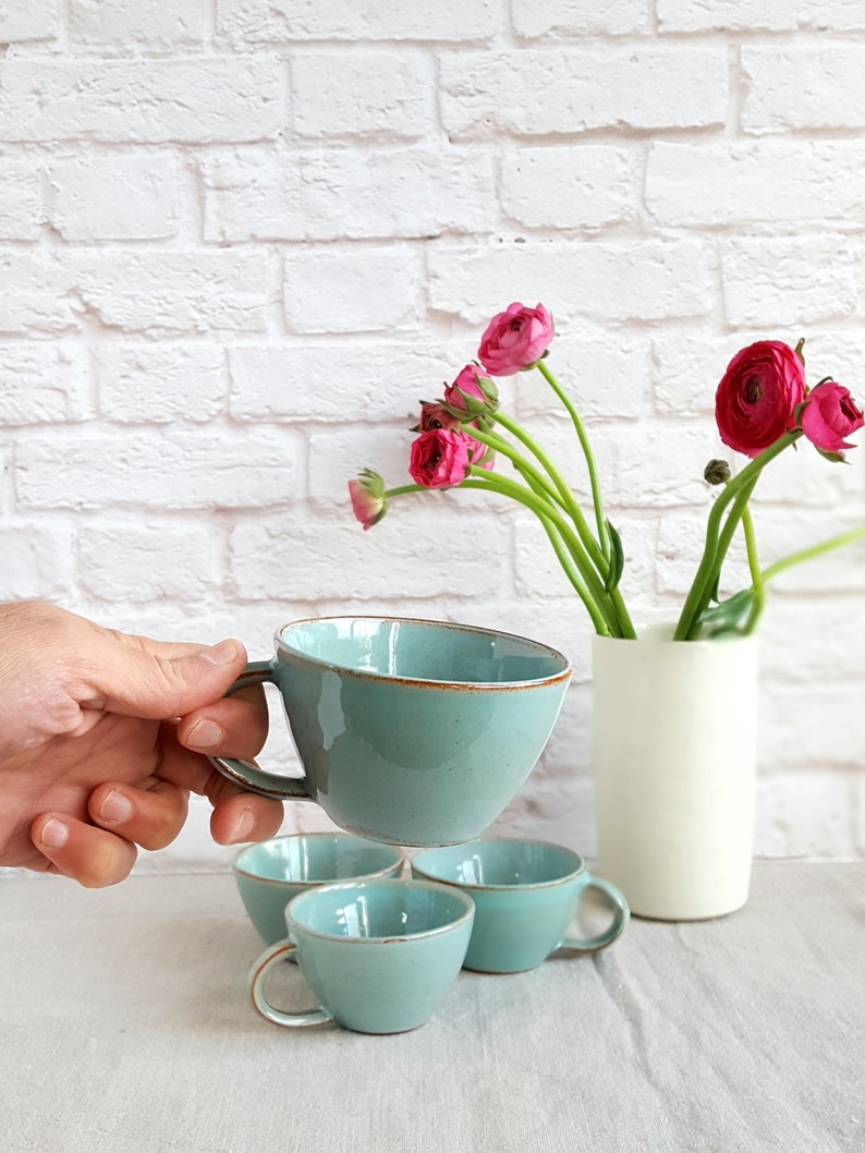 Cappuccino Mug, White Mug, Ceramic Mug, Handmade Coffee Mug, Coffee Lovers Gift, Ceramic Cappuccino Cup, Italy Cappuccino Cup, Rustic Mug Turquoise