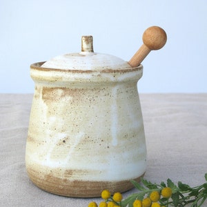 Ceramic Honey Pot, Ceramic Jar With Lid, Sugar Jar, Ceramic Salt Cellar, Storage Jar, White Honey Jar, Pottery Jar