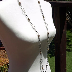 Dzi agate rounds on gunmetal links - Model 345 Lanyard badge holder necklace