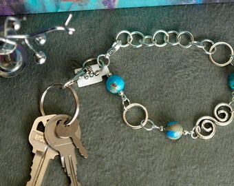 Faux Turquoise with Infinity Connectors - Model 600 Wristlet Bracelet Keychain