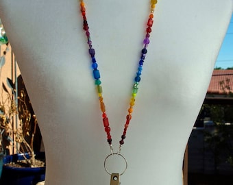 Rainbow Menagerie - Stor Dubbel Regnbåge - Modell 181 Halsband Med Korthållare