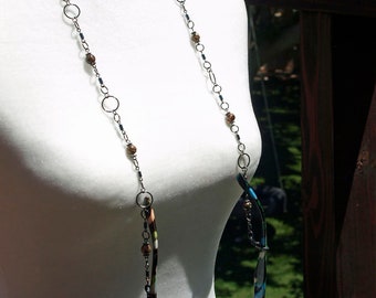 Dzi agate rounds on gunmetal links - Model 345 Glasses and Mask chain necklace