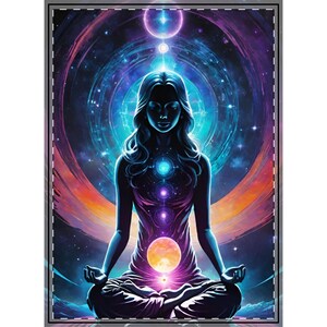 Meditating Cosmic Woman Woven Wall Tapestry, Spiritual Boho Home Decor, Meditation Room Art, Celestial Tapestry, Galaxy Wall Hanging
