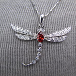 Vintage sterling silver CZ dragonfly pendant necklace