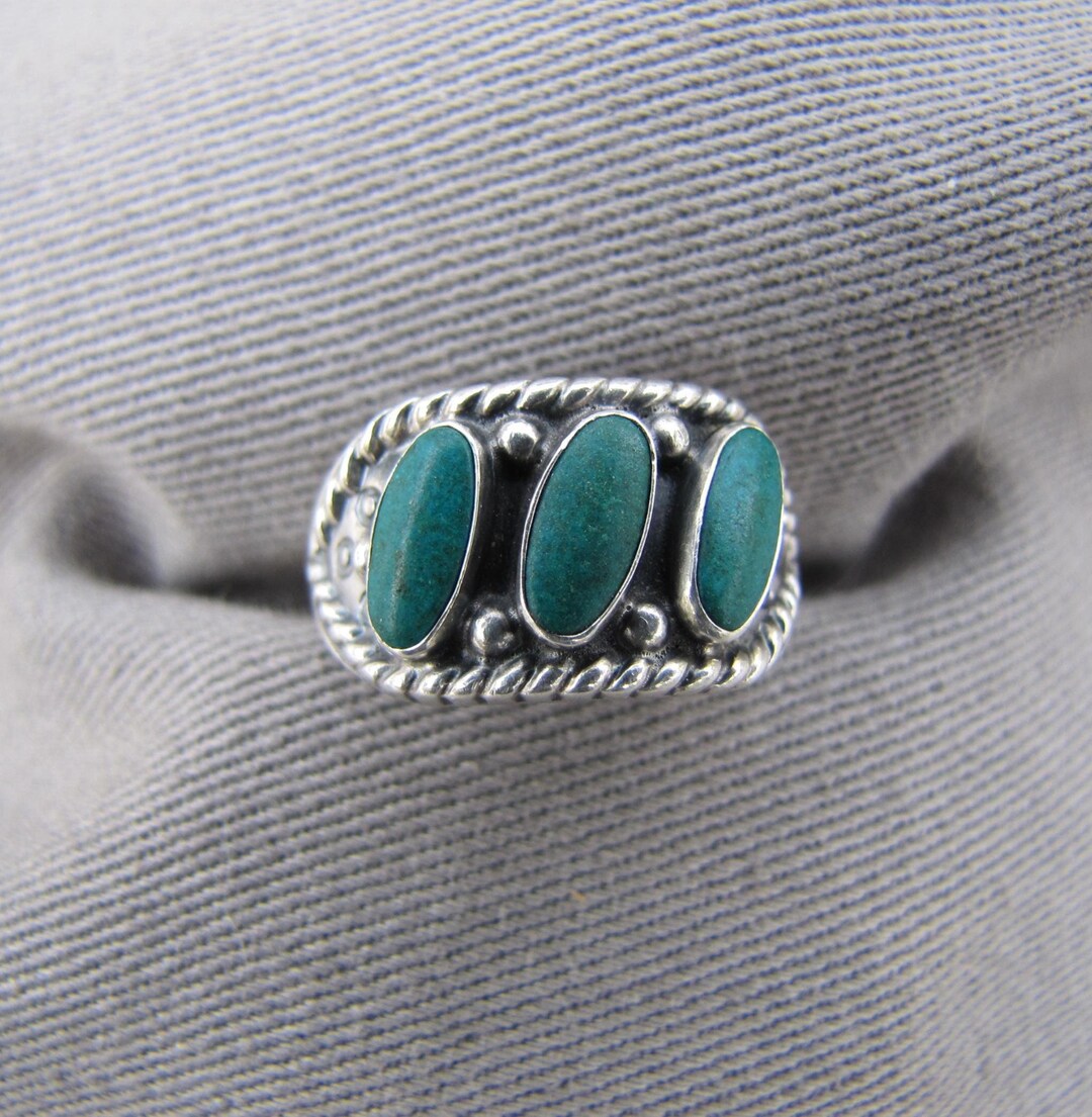 Vintage Native American Sterling Silver Turquoise 3 Stone Ring - Etsy